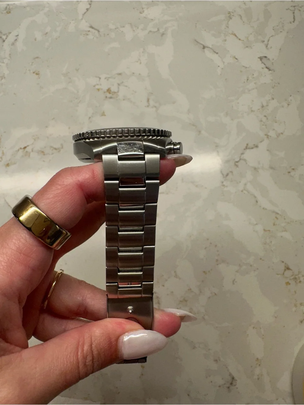 Bulova Silver Stainless Steel Watch with Black Dial